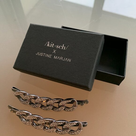 Lot of 2 Kitsch x Justine Marjan XL Hair Slides  Rhinestone Chain Bobby … - Picture 4 of 6